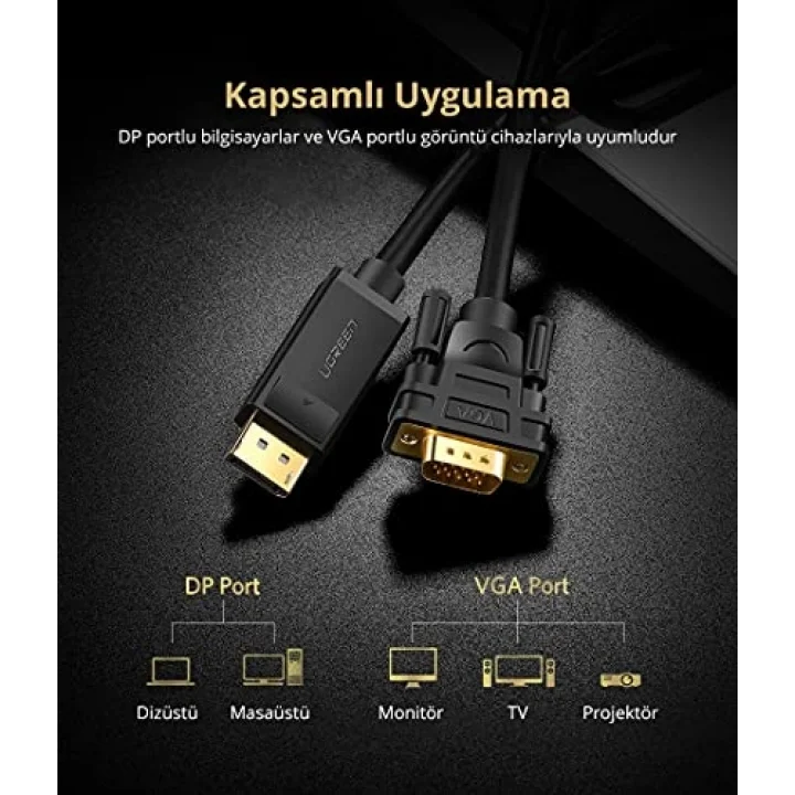 Displayport to VGA Görüntü Aktarma Kablosu 1.5 Metre