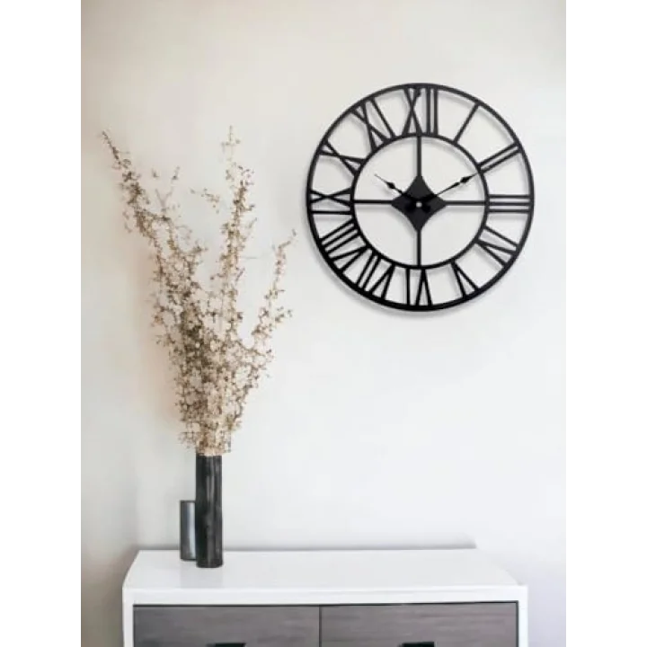 DM30 Serisi Roma Rakamlı Metal Duvar Saati Siyah 30 CM