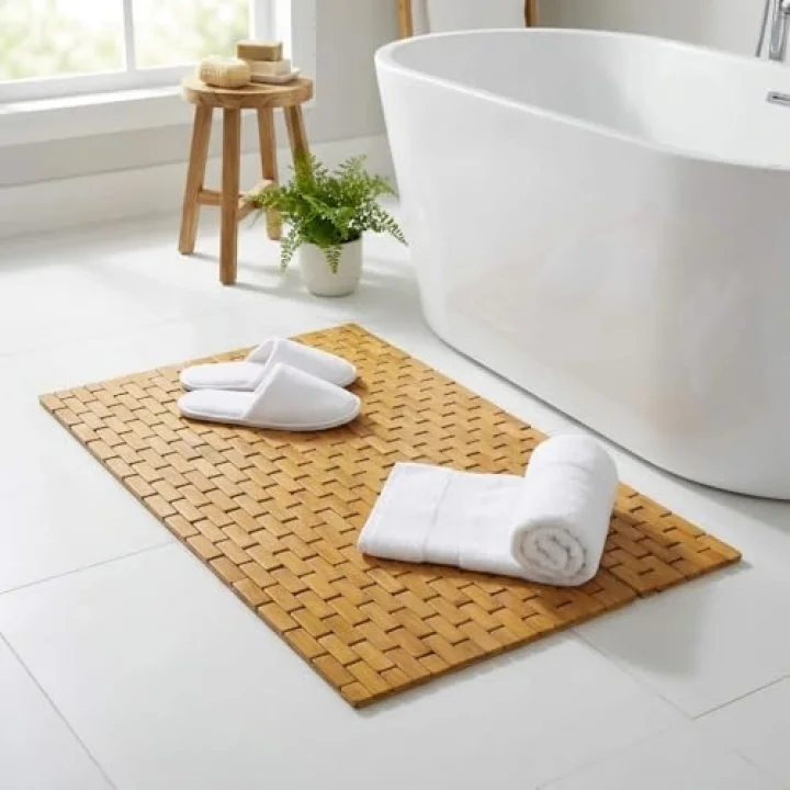 Doğal Bambu Banyo Paspası (42x62 cm) - Suya Dayanıklı Ahşap Duş Önü Paspas Spa ve Sauna Tipi Izgaralı Banyo Matı