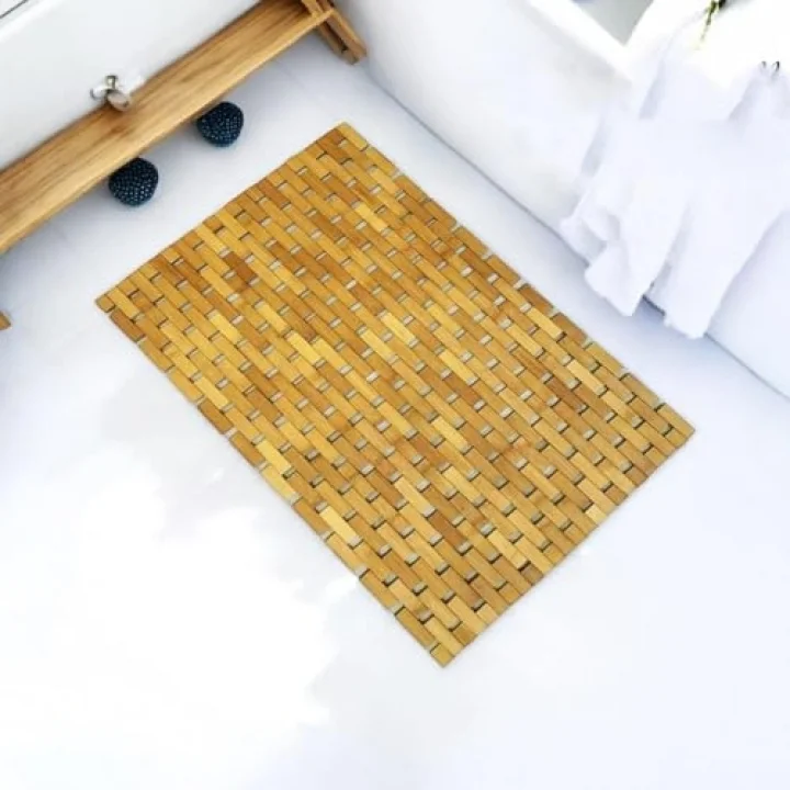 Doğal Bambu Banyo Paspası (42x62 cm) - Suya Dayanıklı Ahşap Duş Önü Paspas Spa ve Sauna Tipi Izgaralı Banyo Matı