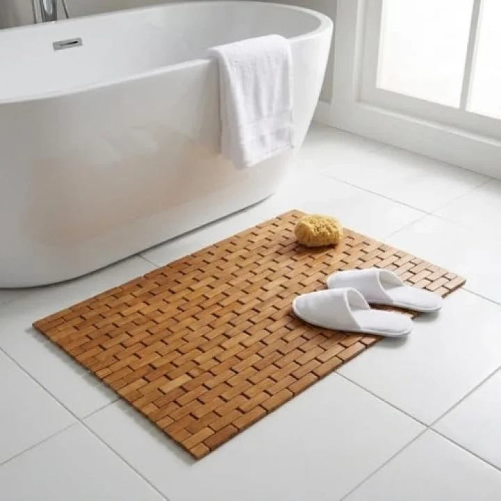 Doğal Bambu Banyo Paspası (42x62 cm) - Suya Dayanıklı Ahşap Duş Önü Paspas Spa ve Sauna Tipi Izgaralı Banyo Matı