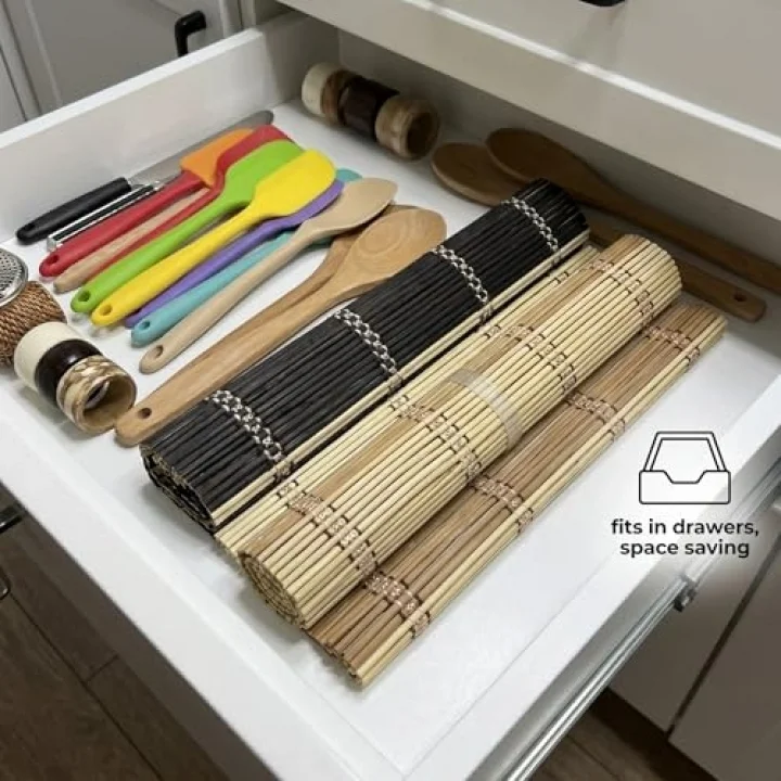 Doğal Bambu Servis Matı, Rulo Yapılabilir, Isı ve Çizilme Korumalı, Pamuk Dokuma, Kaymaz Sofra Altlığı (Açık Kahve)