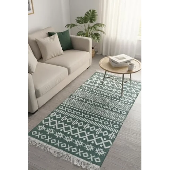 Doğal Tonlarda Modern Desenli Çift Taraflı Yıkanabilir Kilim