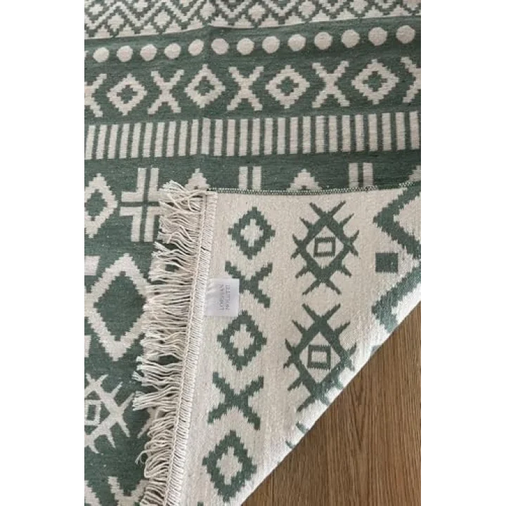 Doğal Tonlarda Modern Desenli Çift Taraflı Yıkanabilir Kilim