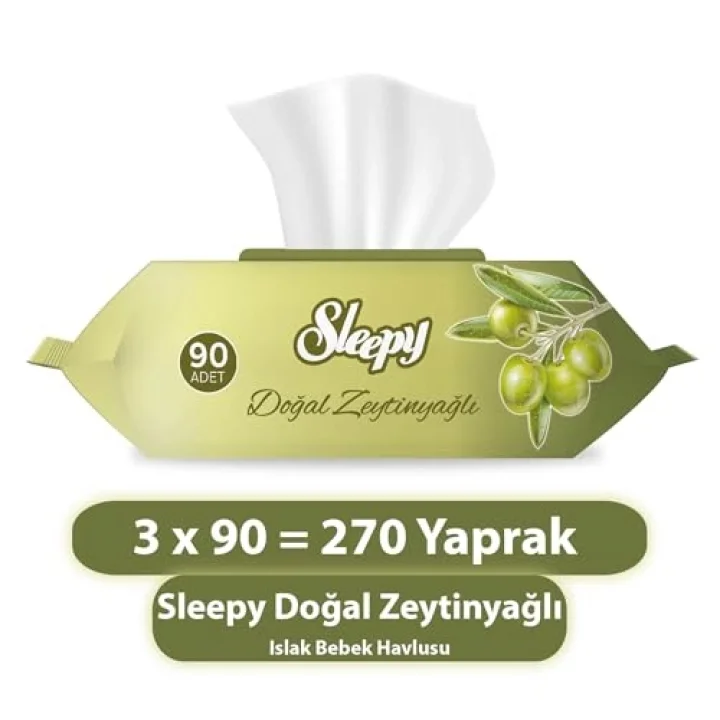 Doğal Zeytinyağlı ve Pamuklu Islak Bebek Havlusu 3x90 (270 Yaprak)