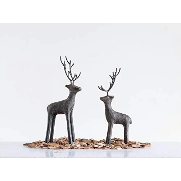 Dökme Demir Ayakta Geyik Figürleri ve Figürleri, 29,8 cm, Siyah