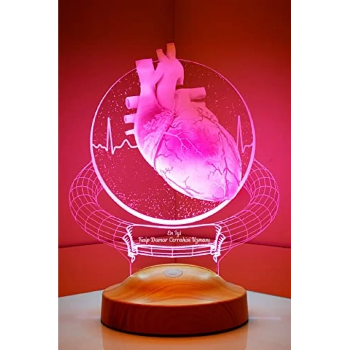Doktora Hediye, Cerrah Hediyesi Kalp Damar Cerrahisi Kardiyoloji 3 Boyutlu 3D Led Lamba, Ev Ofis Masa Lambası
