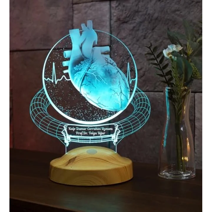 Doktora Hediye, Cerrah Hediyesi Kalp Damar Cerrahisi Kardiyoloji 3 Boyutlu 3D Led Lamba, Ev Ofis Masa Lambası