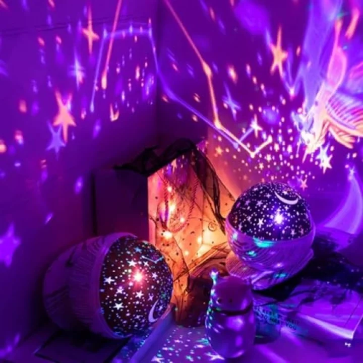 Dönen Projeksiyonlu Gece Lambası Renkli Yıldızlı Gökyüzü Tavan Aydınlatma, Mavi