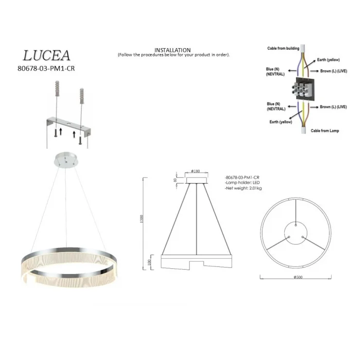 Dorada Orta Boy Ledli Krom Avize 40w 3000k