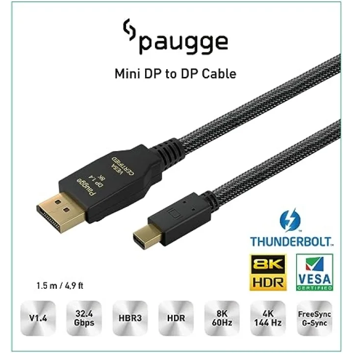 DP 1.4 VESA Sertifikalı Thunderbolt2 Destekli Mini Displayport Kablo - 1.5m (ENTMDP1415)