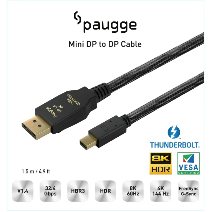 DP 1.4 VESA Sertifikalı Thunderbolt2 Destekli Mini Displayport Kablo - 1.5m (ENTMDP1415)