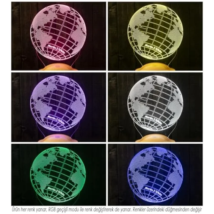 Dünya Haritası Figürlü 3D Led Gece Lambası, 3 Boyutlu Küre Dünya Haritası Led Lamba