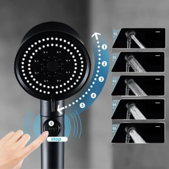 DUŞ BAŞLIĞI Turbo Fan 5 Fonksiyonlu Duş Başlığı El Duşu Handshower, Siyah 1.Sınıf Kaliteli