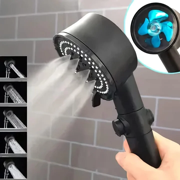 DUŞ BAŞLIĞI Turbo Fan 5 Fonksiyonlu Duş Başlığı El Duşu Handshower, Siyah 1.Sınıf Kaliteli