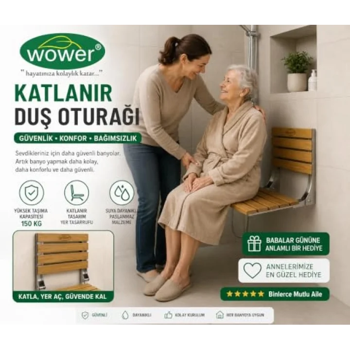 Duş oturağı banyo oturağı Duvara Monte Katlanır Ahşap Duş sandalyesi(Siyah)