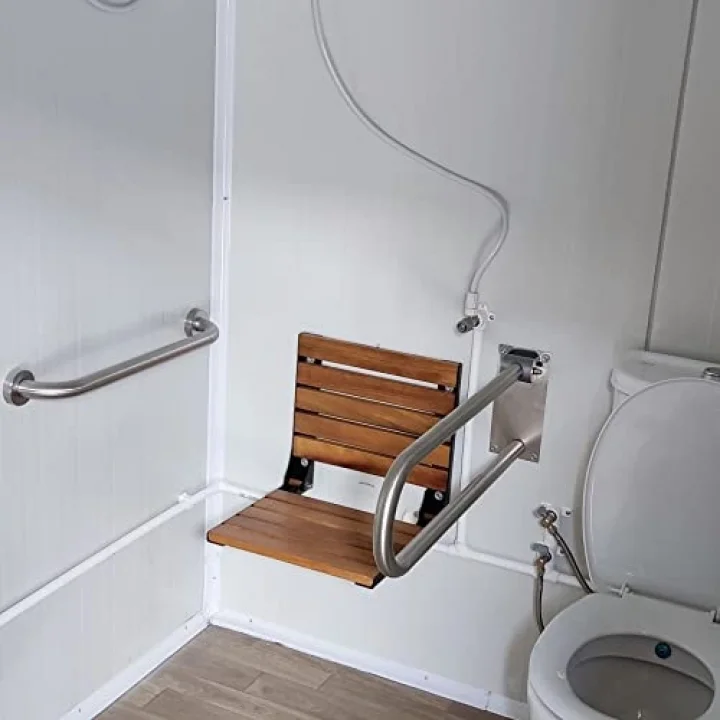 Duş oturağı banyo oturağı Duvara Monte Katlanır Ahşap Duş sandalyesi(Siyah)