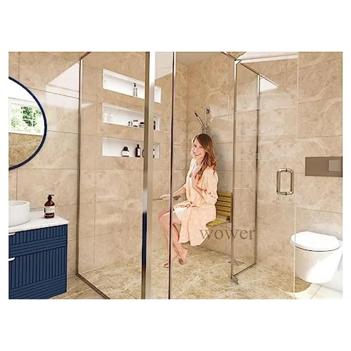 Duş oturağı banyo oturağı Duvara Monte Katlanır Ahşap Duş sandalyesi(Siyah)