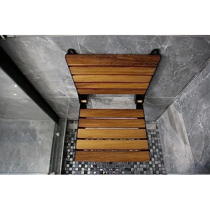 Duş oturağı banyo oturağı Duvara Monte Katlanır Ahşap Duş sandalyesi(Siyah)