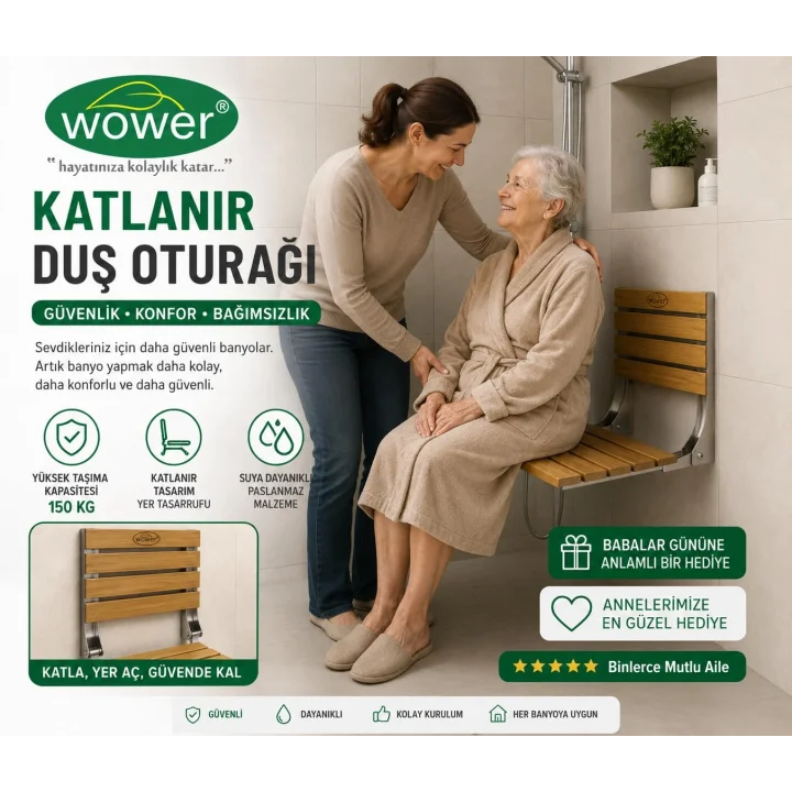 Duş oturağı banyo oturağı Duvara Monte Katlanır Ahşap Duş sandalyesi(Siyah)