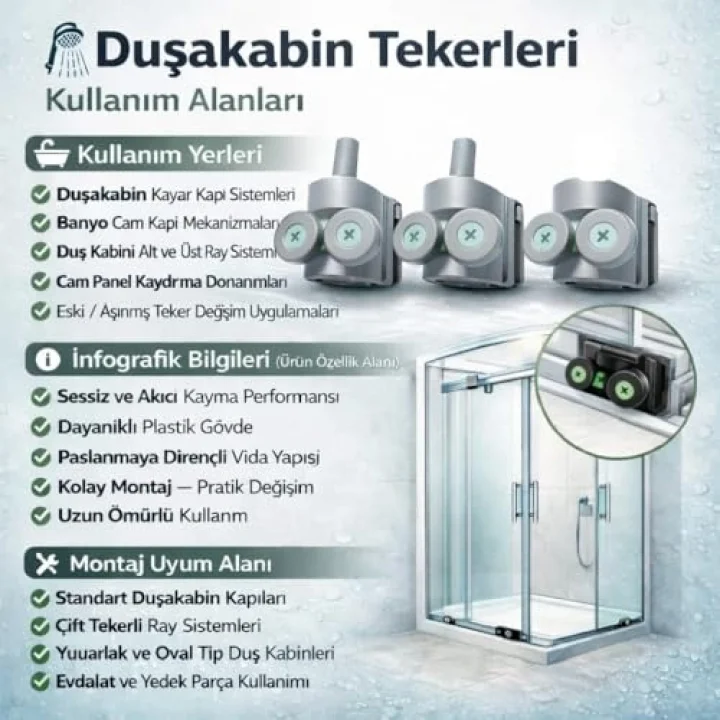 Duşakabin Tekerlek Seti 4 Adet (2 Üst + 2 Alt) 2x2 Sistem Uyumlu Kayar Cam Kapı Ray Tekerleri, Evrensel Yedek Parça, Sessiz Ve Akıcı Kayma Performansı, Paslanmaya Dayanıklı