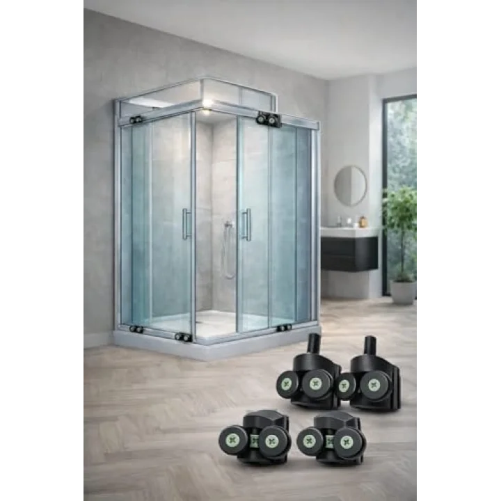 Duşakabin Tekerlek Seti 4 Adet (2 Üst + 2 Alt) 2x2 Sistem Uyumlu Kayar Cam Kapı Ray Tekerleri, Evrensel Yedek Parça, Sessiz Ve Akıcı Kayma Performansı, Paslanmaya Dayanıklı
