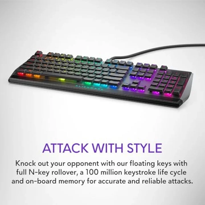 Düşük Profilli RGB Oyun Klavyesi AW510K: Alienfx Tuş Başına RGB LED - Medya Kontrolleri ve USB Geçiş - Cherry MX Düşük Profil Kırmızı Anahtarlar