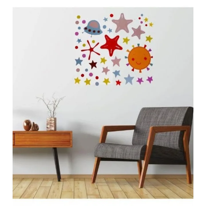 DUVAR SÜSÜ (STİCKER) 2 ADET UZAYLI DESENLİ PVC 70X50X0,5CM