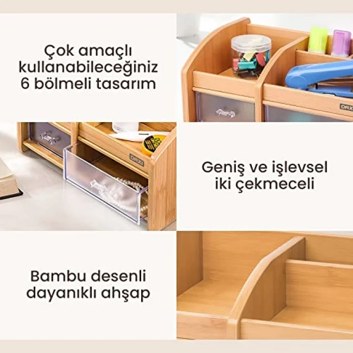 DX-404 BAMBU DESENLİ AHŞAP KALEMLİK, MASAÜSTÜ DÜZENLEYİCİ