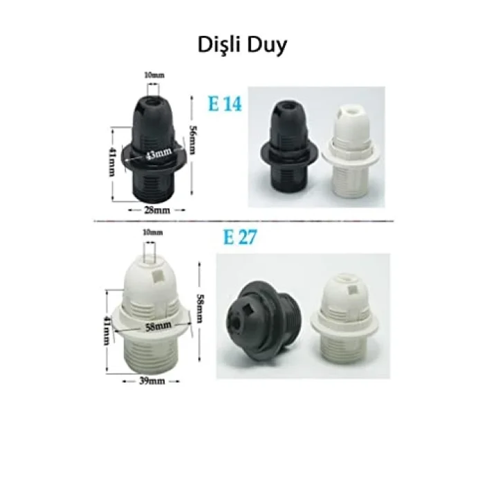 E14 Beyaz Dişli Duy - Avize Duy, Abajur Duy,Masa Lambası Duy