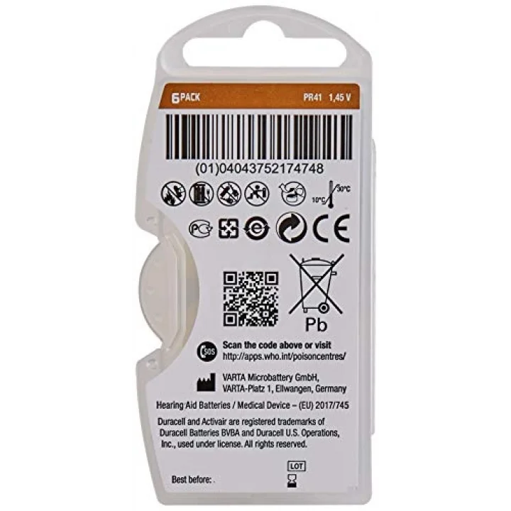 Easytab DA 312 - Pil tipi 312 olan tüm işitme cihazları için, 10 x 6 adet