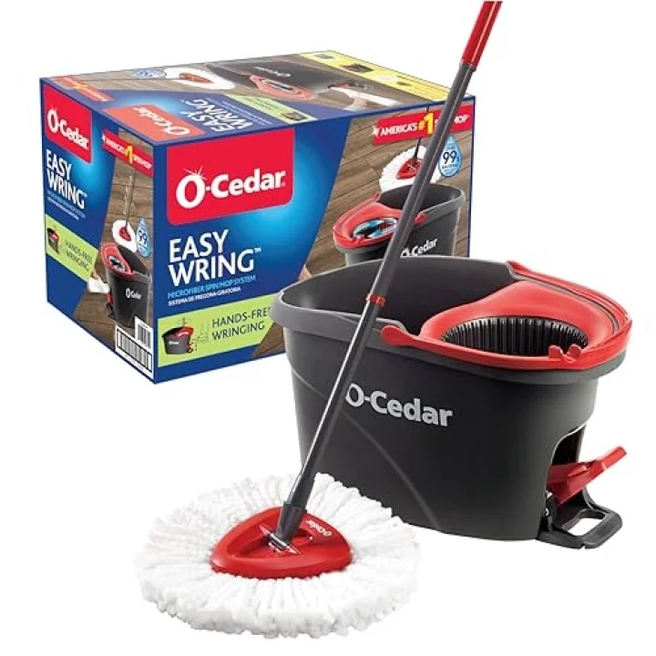 EasyWring Mikrofiber Spin Mop, Kovalı Zemin Temizleme Sistemi, Kırmızı, Gri