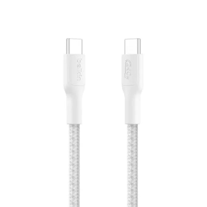 Eco Örgülü USB-C - USB-C Kablosu, 1 m, 240 W, Yumuşak, Esnek Hızlı Şarj Kablosu, iPhone 16, Galaxy S25, Pixel 9, MacBook, iPad Pro ve Daha Fazlası için Tip-C Şarj Kablosu - Beyaz (USB 2.0)