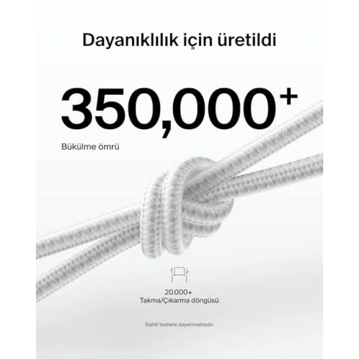 Eco Örgülü USB-C - USB-C Kablosu, 1 m, 240 W, Yumuşak, Esnek Hızlı Şarj Kablosu, iPhone 16, Galaxy S25, Pixel 9, MacBook, iPad Pro ve Daha Fazlası için Tip-C Şarj Kablosu - Beyaz (USB 2.0)