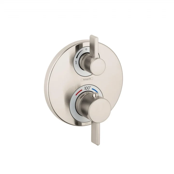 Ecostat S Modern Minimalist Hacim ve Otomatik Sıcaklık Kontrolü 2 Saplı 15,24 cm Genişliğinde Termostatik Duş Pervazı, Fırçalanmış Nikel Yönlendiricili Kaba Valf için, 15758821