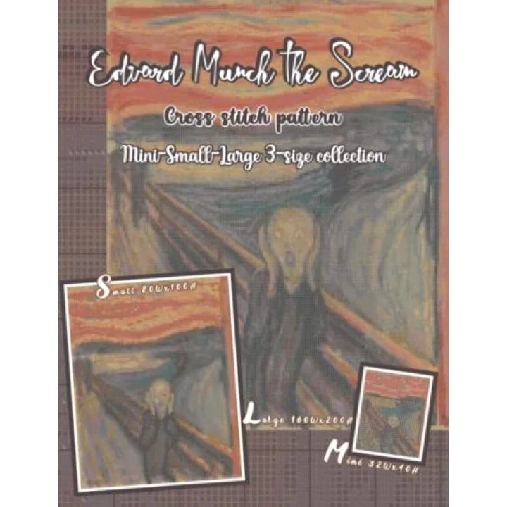 Edvard Munch the Scream cross stitch pattern | Mini-small-large 3-size collection: Iconic human figure masterpiece/famous western art/counted cross stitch chart for adults