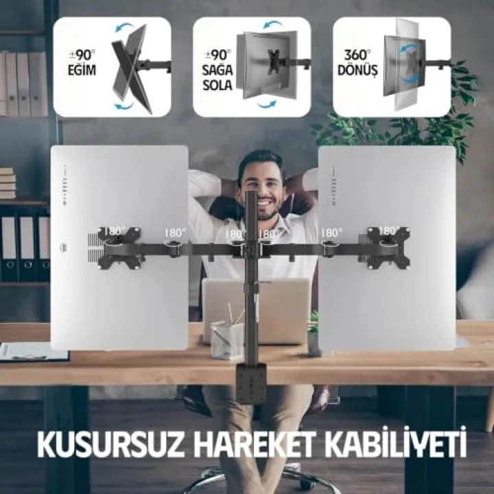 EF52 Steel Design 2-8 kg Çift Kol 13-27 Asansörlü Monitör Standı