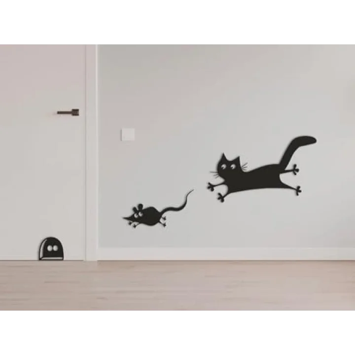 Eğlenceli Kedi ve Fare Duvar Dekorasyonu