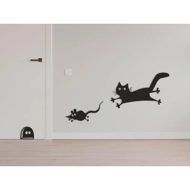Eğlenceli Kedi ve Fare Duvar Dekorasyonu