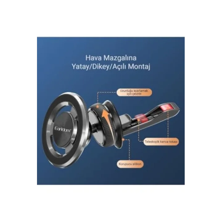 EH213 Izgara Klipsli Manyetik Mıknatıslı M-safe Araç İçi Telefon Tutucu Siyah