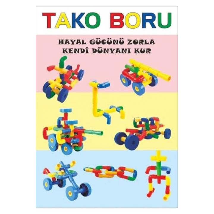 Ekonomik Poşette Tekerlekli Boru 72 Parça Tako Boru Puzzle Kaydırmalı Puzzle Hediyeli
