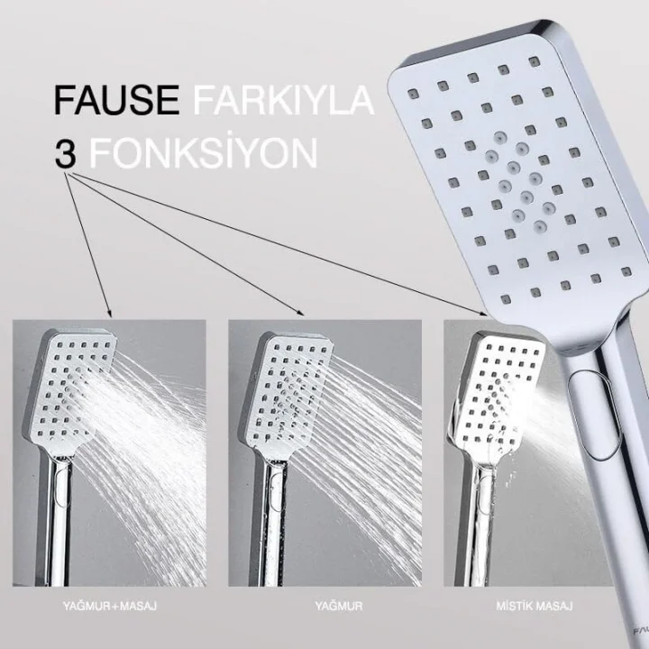 El Duş Başlığı 3 Fonksiyonlu Kare KE122