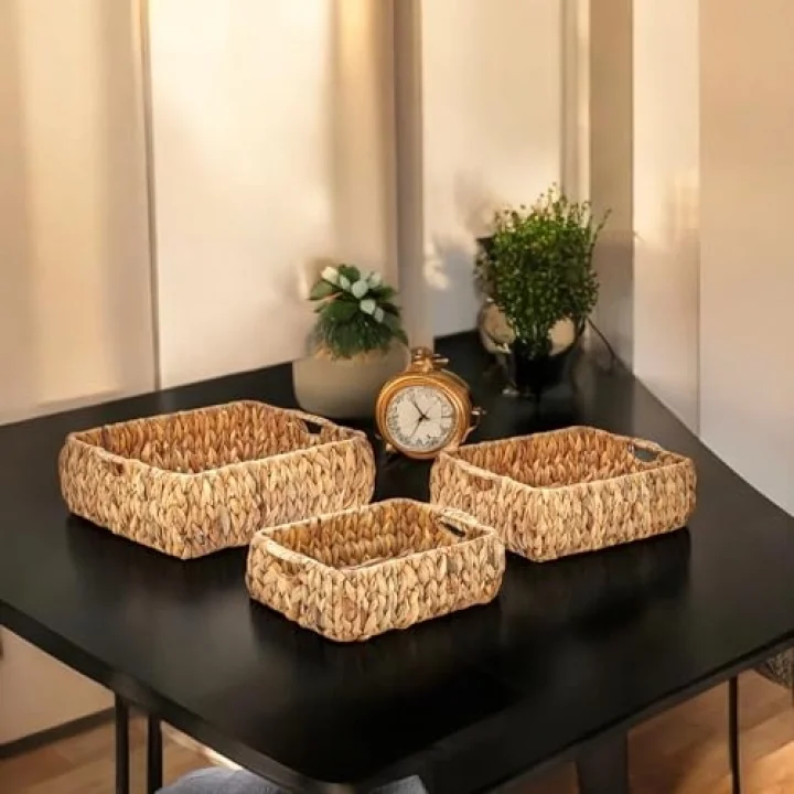 El Yapımı Hasır Bombeli Dekoratif Sepet, Hasır Bombeli Dekoratif Tepsi 3 Model Seçenekli (37 * 30 * 12cm) (MODEL - 3)