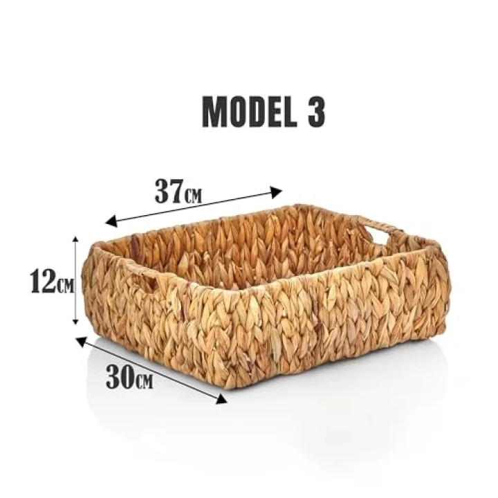El Yapımı Hasır Bombeli Dekoratif Sepet, Hasır Bombeli Dekoratif Tepsi 3 Model Seçenekli (37 * 30 * 12cm) (MODEL - 3)