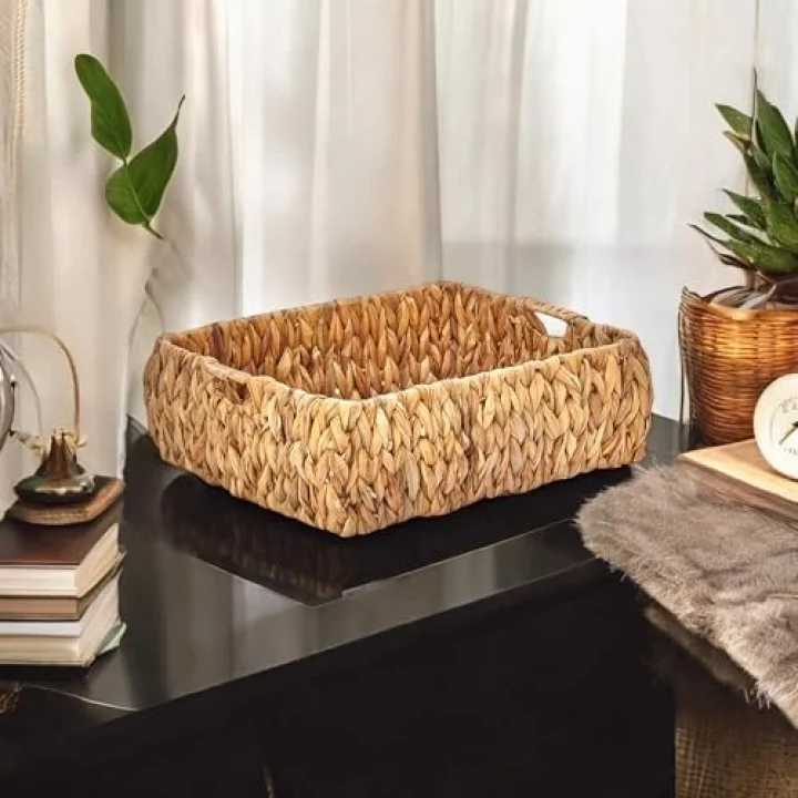 El Yapımı Hasır Bombeli Dekoratif Sepet, Hasır Bombeli Dekoratif Tepsi 3 Model Seçenekli (37 * 30 * 12cm) (MODEL - 3)
