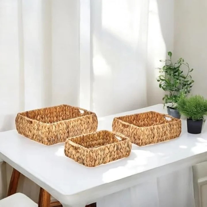 El Yapımı Hasır Bombeli Dekoratif Sepet, Hasır Bombeli Dekoratif Tepsi 3 Model Seçenekli (37 * 30 * 12cm) (MODEL - 3)