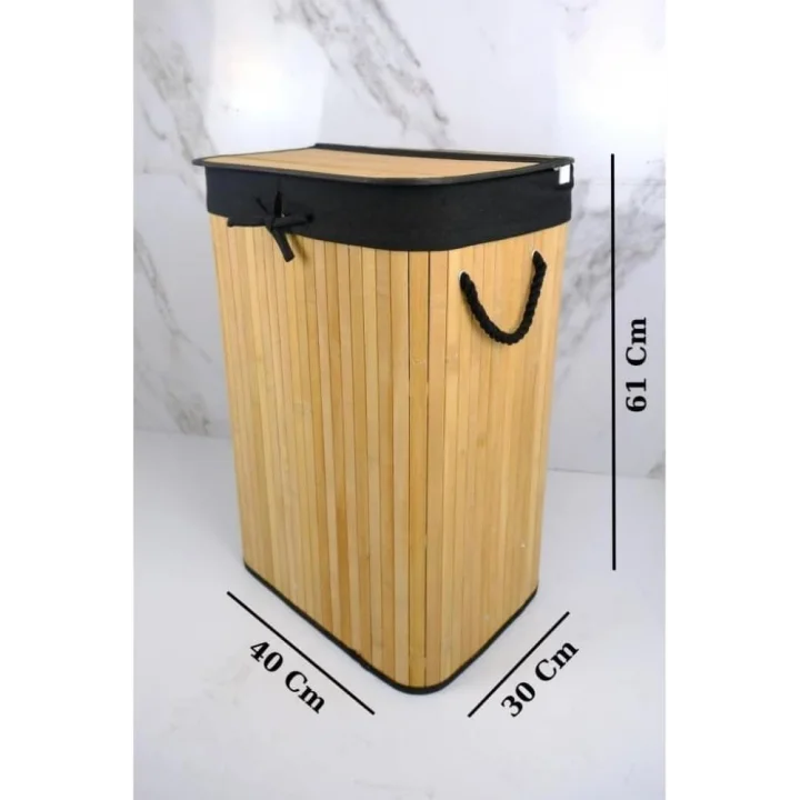 El Yapımı Hasır Katlanır Çamaşır Sepeti Dikdörtgen 72 Litre (40cm*30cm*61cm), Doğal Malzemeden Üretilmiş Çamaşırlık (NATURAL - SİYAH)