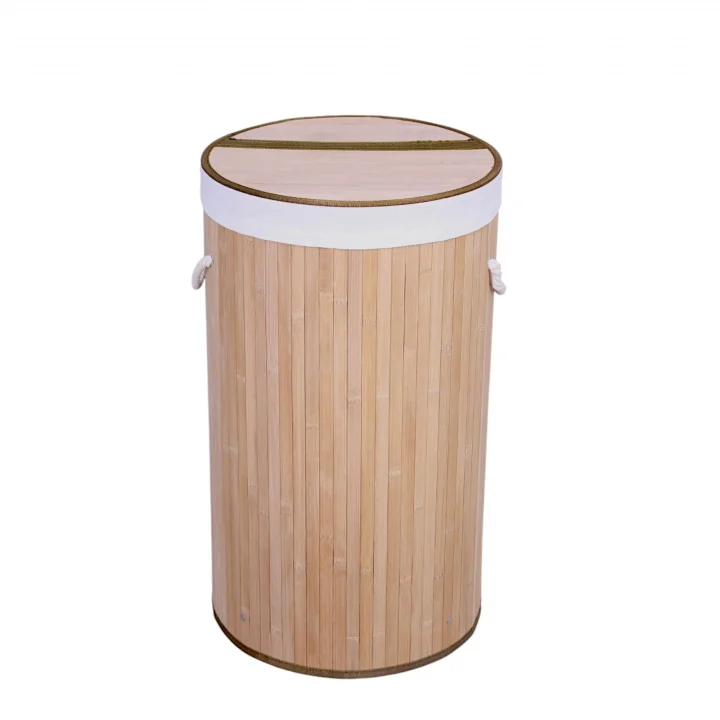 El Yapımı Hasır Katlanır Çamaşır Sepeti Yuvarlak 60 Litre (35cm*35cm*61cm), Doğal Malzemeden Üretilmiş Çamaşırlık (NATUREL)