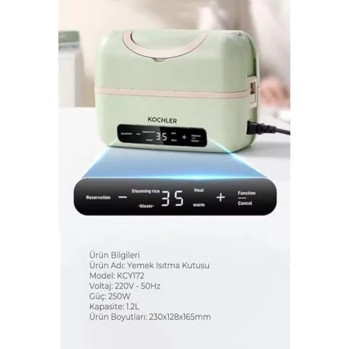 Elektrikli Buharlı Yemek Termosu - 1.2L 3 Bölmeli - 4 Modlu Isıtma Sistemi - BPAsız Paslanmaz Çelik - Ev, Ofis ve Seyahat İçin