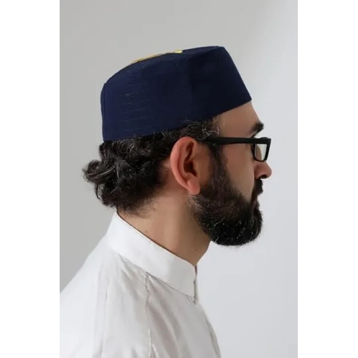 Elif Vav Nakışlı Kalıp Namaz Takkesi - Lacivert Lacivert